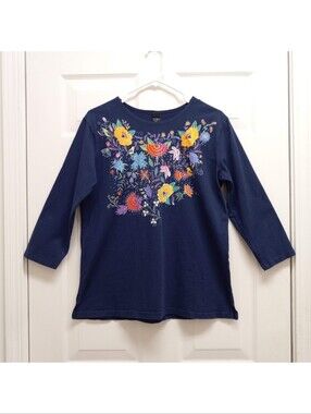 Sabaku Artwear Jardin Encantado Shirt Top Small Blue Floral Bird Southwestern
